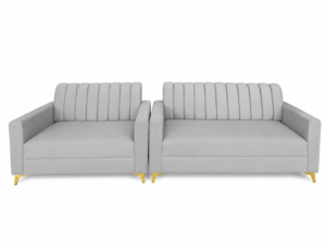 Modern gray loveseat with gold legs