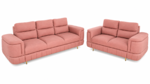 Modern Pink Premium Fabric Sofa Set with gold legs